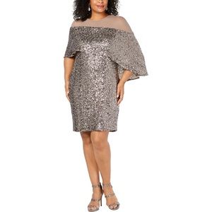 Betsy & Adam Sequin & Mesh Overlay Short Dress
